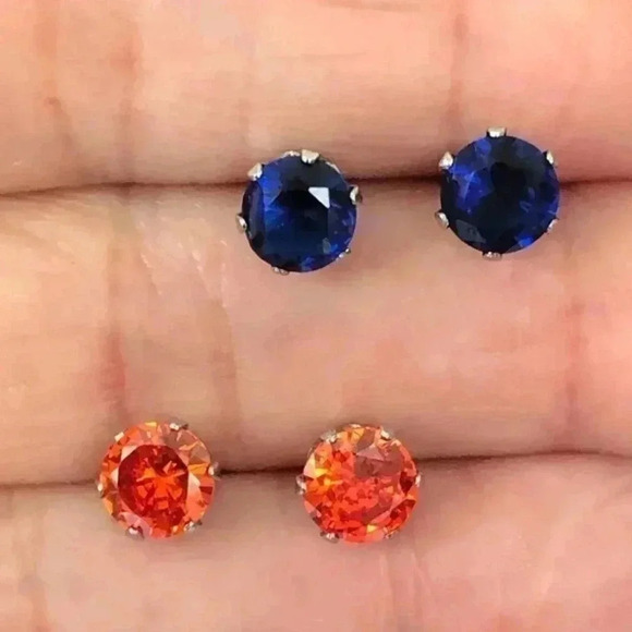 Sapphire Blue & Neon Orange 6mm Stainless Steel Stud Earrings NWT - Picture 1 of 3